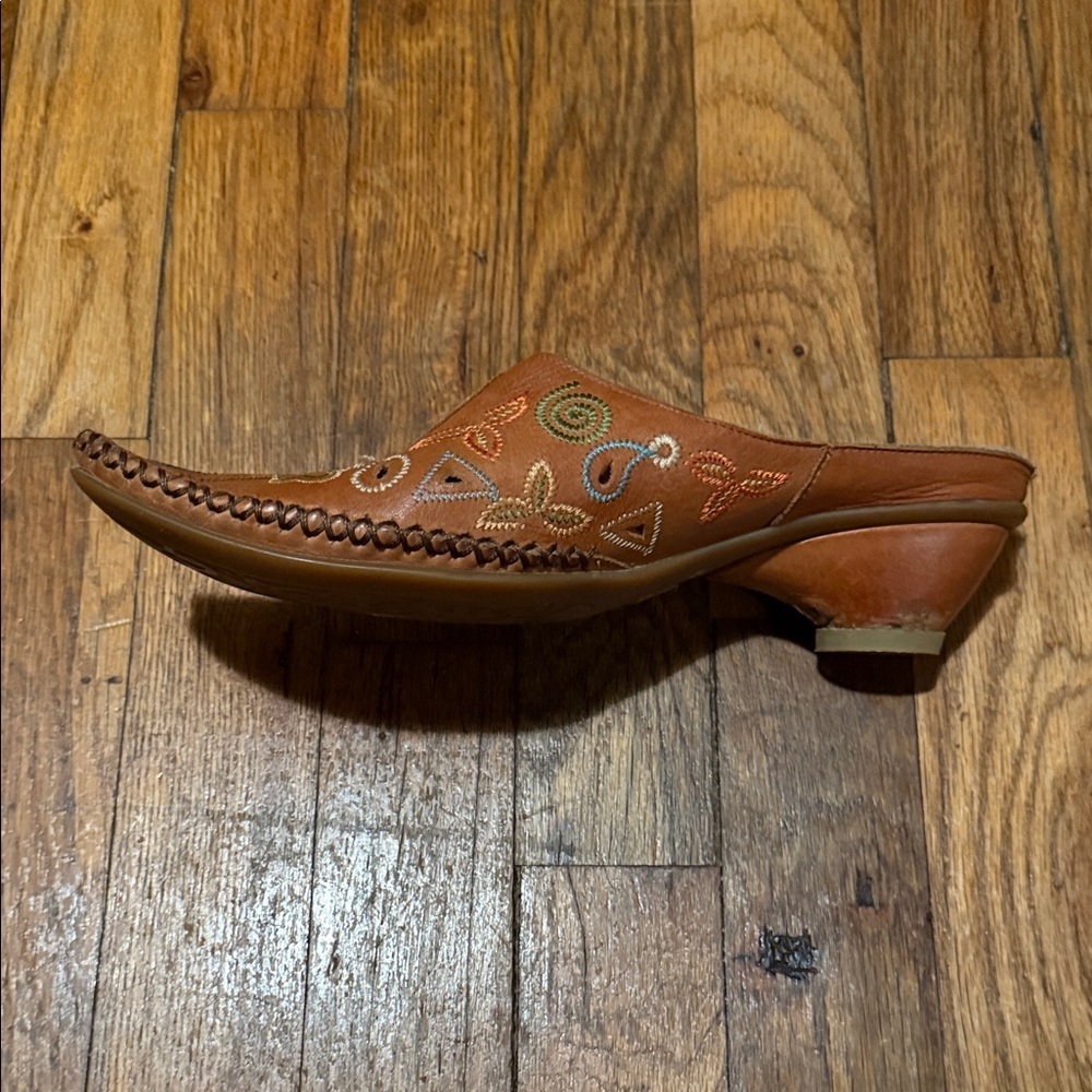 PIKOLINOS Leather Moccasin Mules with Decorative Stitching - Brown Multi size 37 - Picture 5 of 10